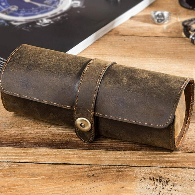 Estuche de Reloj a Cuero de 3 Ranuras Organizador de Bolsa con de Reloj para Viajes Esenciales Novio Salvador rollo organizador de caja de reloj