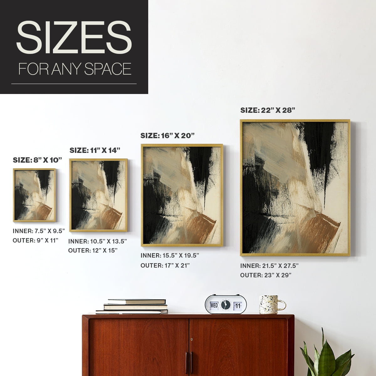 Baked Paintstrokes V Framed Print in Gold Solid Wood Framed Print No Nail Hanging