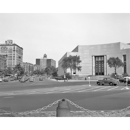 1950s Brooklyn Public Library Borough Nyc As Seen From The Grand Army Plaza Looking To Eastern Parkway Stretched Canvas - Vintage Images ()