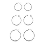 LeCalla 925 Sterling Silver Light-Weight Hypoallergenic Diamond-Cut Click Top Hoop Earrings for Women and Teen Girls Set of 3 Pair (15mm, 21mm, 25mm) - Mothers Day Gifts Jewelry