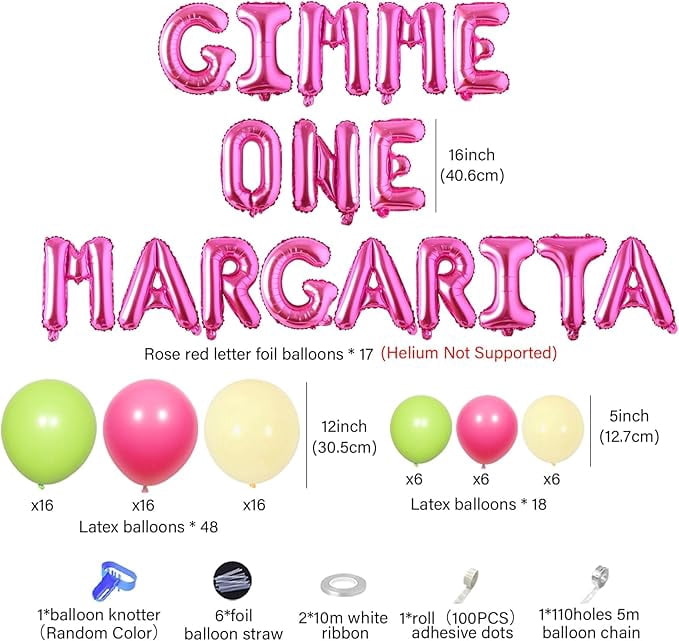 Gimme One Margarita Balloon Banner Rose Red Green Margs and Matrimony Bachelorette Party decor Mexican Fiesta Ballon Garland Arch Kit for Women Bachelorette Party Bridal Shower Hen Party Supplies