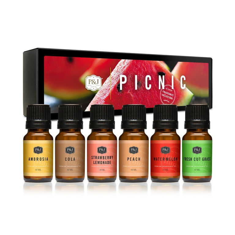 P&J Picnic Set of 6 Premium Fragrance Oil for Candle Making & Soap Making,  Lotions, Haircare, Diffuser Oils Scents