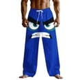 thumbnail image 3 of Ceisia Men's Loose Straight Leg Casual Pants Angry Cartoon Print Elastic Drawstring Waist Multi-Color Beach Vacation Pants Dark Blue L Gifts, 3 of 3
