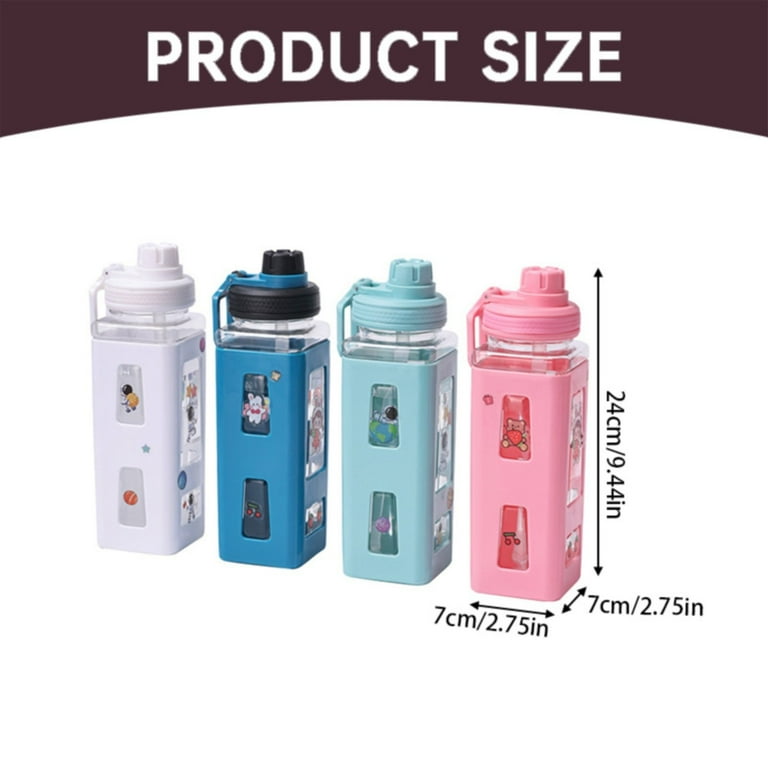 Water Glasses Kawaii Water Bottle With Cute Large Water Bottles With Kawaii  Stickers Aesthetic Leakproof Square Drinking Bottle - Walmart.com
