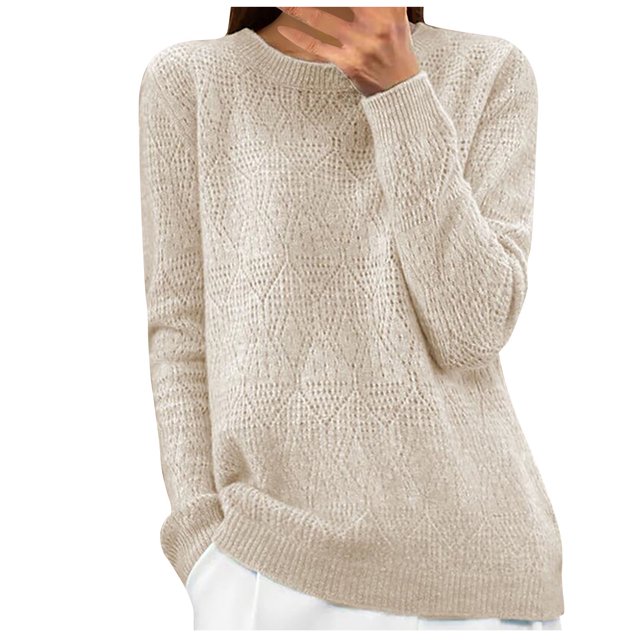Timegard Womens Sweaters Fall Winter Comfy Crewneck Long Sleeves Slim Knit Pullover Hollow out Tops