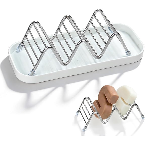 Shower Soap Shampoo Bar Holder, Stainless Steel Self Draining Bathroom Soap Dish Holder with Water Tray, Shower Caddy for Shampoo Bars, Conditioner Bars & Soap (7.4"×3.2")
