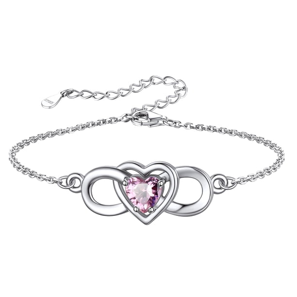 Pulsera Silvora mujer Corazón infinito turmalina sintética plata esterlina regalo de cumpleaños octubre