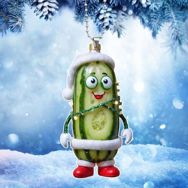 Mini Colgante de Pepino, Bonito Adorno Acrílico para Árbol de Navidad, Decoración Navideña Versátil, Acabado Brillante Transparente, Empaque de Regalo para Árbol de Coche, Símbolo de Tradición Festiv