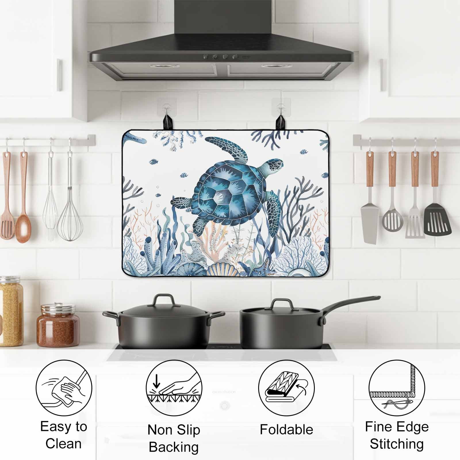 Coastal Sea Turtle Stove Top Cover for Electric Stove, Heat-proof & Non Slip Glass Top Stove Cover Protector, Ocean Beach Summer Coral Starfish Kitchen Flat Cooktop Rubber Mat 28.5x20.5 Inches