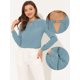 thumbnail image 2 of Blusa de trabajo elegante Allegra K con botones en la parte delantera y cuello levantado Azul XS, 2 of 4