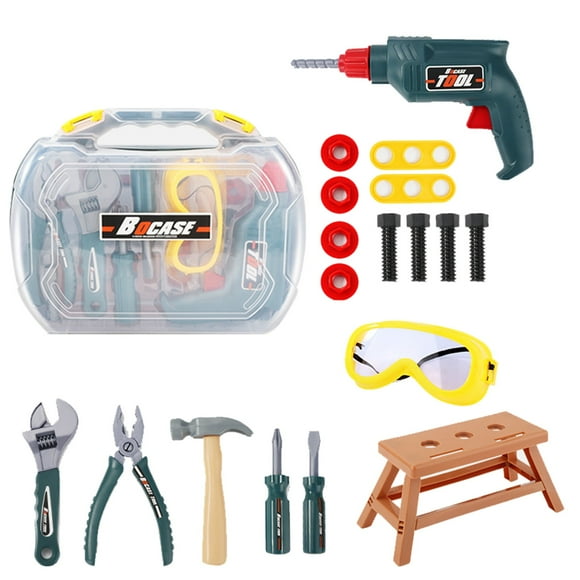 Tool Set with Tool Box Little Engineer Portable Repair Box Toy Set Simulation Wrench Chainsaw Childrens Repair Tool Toys 19-Piece Set Kids Power Tool Set