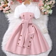 thumbnail image 4 of Ashirexll Robe d'Été pour Filles, Couleur Unie, Col à Revers, Manches Courtes, Décontractée, Tunique Ligne A, pour Ados et Enfants, 4 of 7