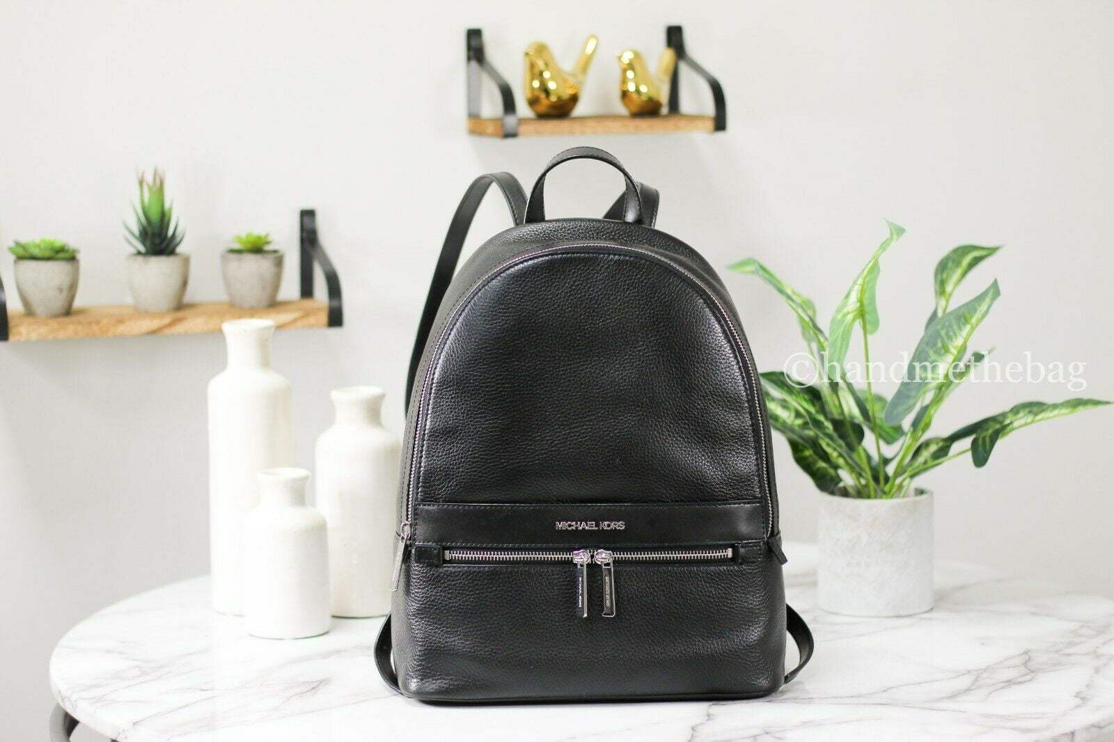 Michael Kors Kenly Large Leather Backpack Bookbag Bag (Black) 