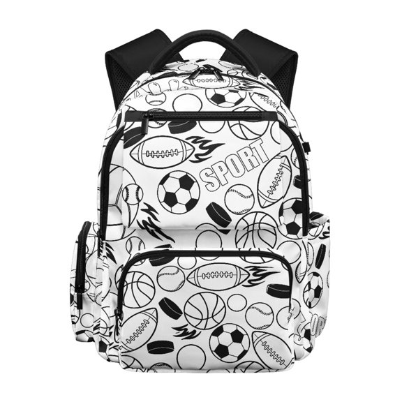 Chririnla Sports Balls Pattern Kids School Backpack with Soft Padded Lightweight School Bag, Front Pocket 17 Inch Bookbag for Back to School Casual Travel