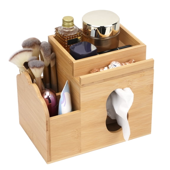 Jimin Wooden Tissue Box, Decorative Tissue Cube Box Organizer, Facial Tissue Box with Tray and Remote Holder for Home