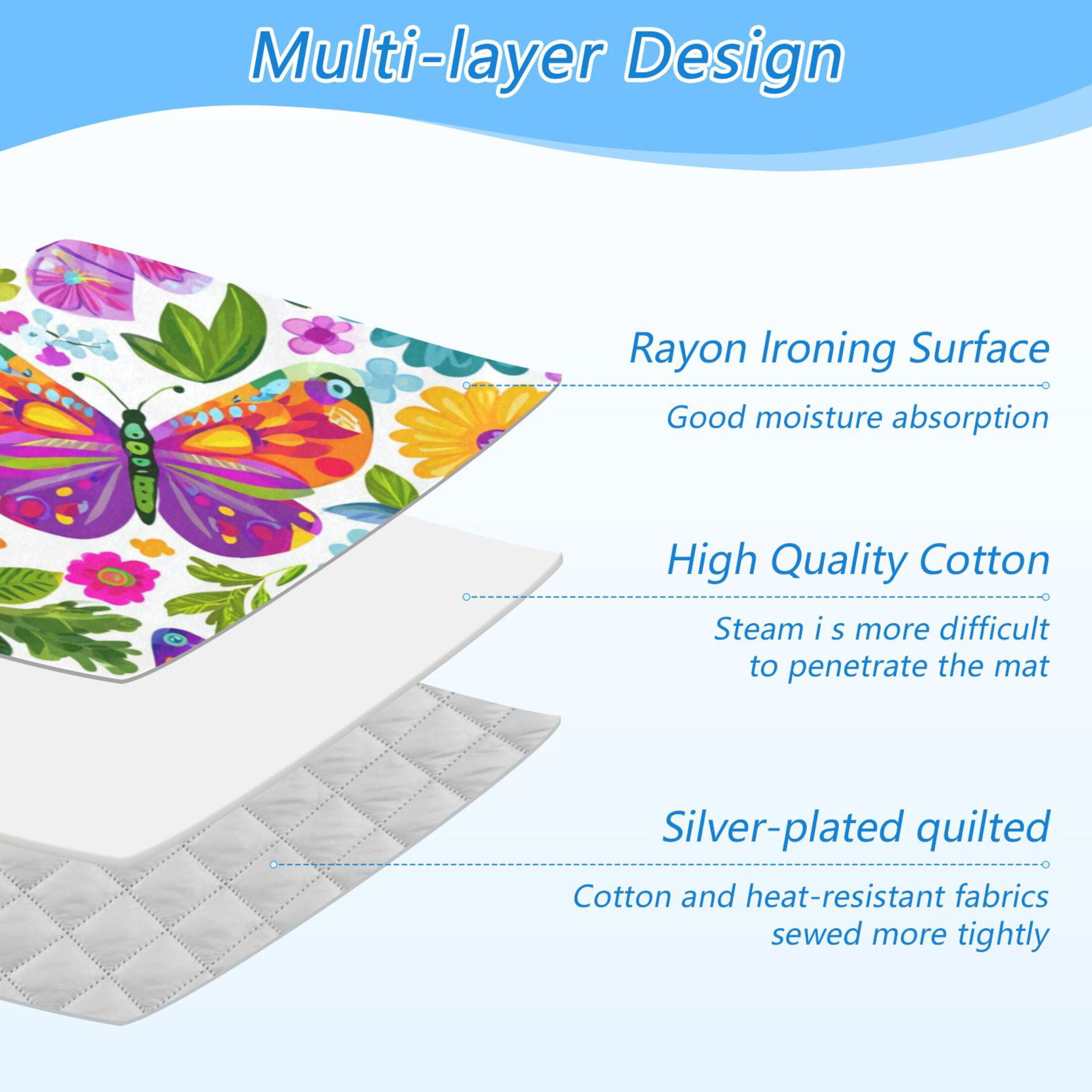 Ironing Mat Portable Ironing Blanket for Table Top Travel Ironing Pad for Washer Dryer 27.6" x 47.2" Vibrant and Lively Butterflies