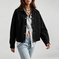 thumbnail image 6 of vdgthytj Jackets for Women Snap Button Lapel Collar Long Sleeve Cropped Fashion Fall Casual Outerwear with Chest Pockets(Small,Black), 6 of 9