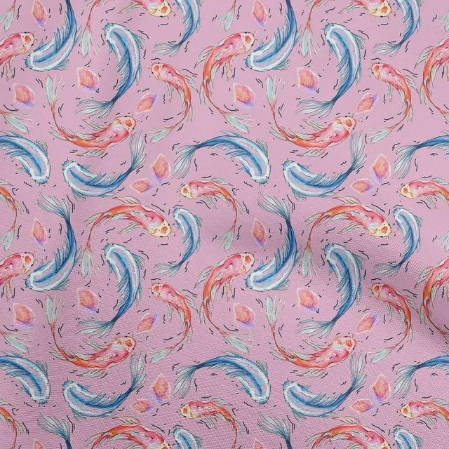 oneOone Velvet Pink Fabric Asian Japanese Koi Fish Craft Projects Decor Fabric Printed by The Yard 58 Inch Wide