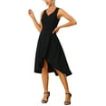 thumbnail image 4 of INSPIRE CHIC Women's Sleeveless V Neckline Solid Color High Low Knee Length Summer Midi Dress Black M, 4 of 5