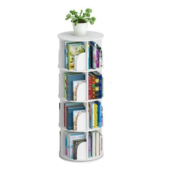 TOYTEXX 4-Tier 360° Rotating Bookshelf Organizer, Stackable Space-Saving Shelf for Books, Home & Office Storage – Sturdy & Modern White