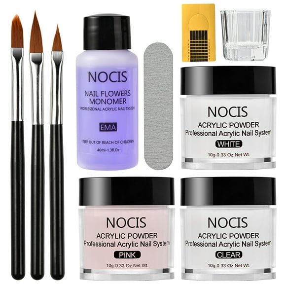 NOCIS Kit d'Ongles en Acrylique Poudre Acrylique Liquide Ensemble d'Art d'Ongles Poudre de Cristal Liquide Monomère avec Stylos à Ongles Formes d'Ongles pour Extension d'Ongles en Acrylique Sculpture