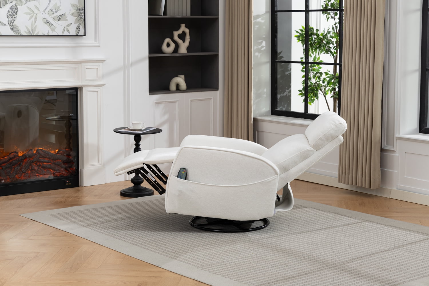 Leumius Glider Recliner Rocking Chair,360°Swivel Glider Rocking Chair,Upholstered Manual Recliner Chair for Nursery and Living Room,Cream White