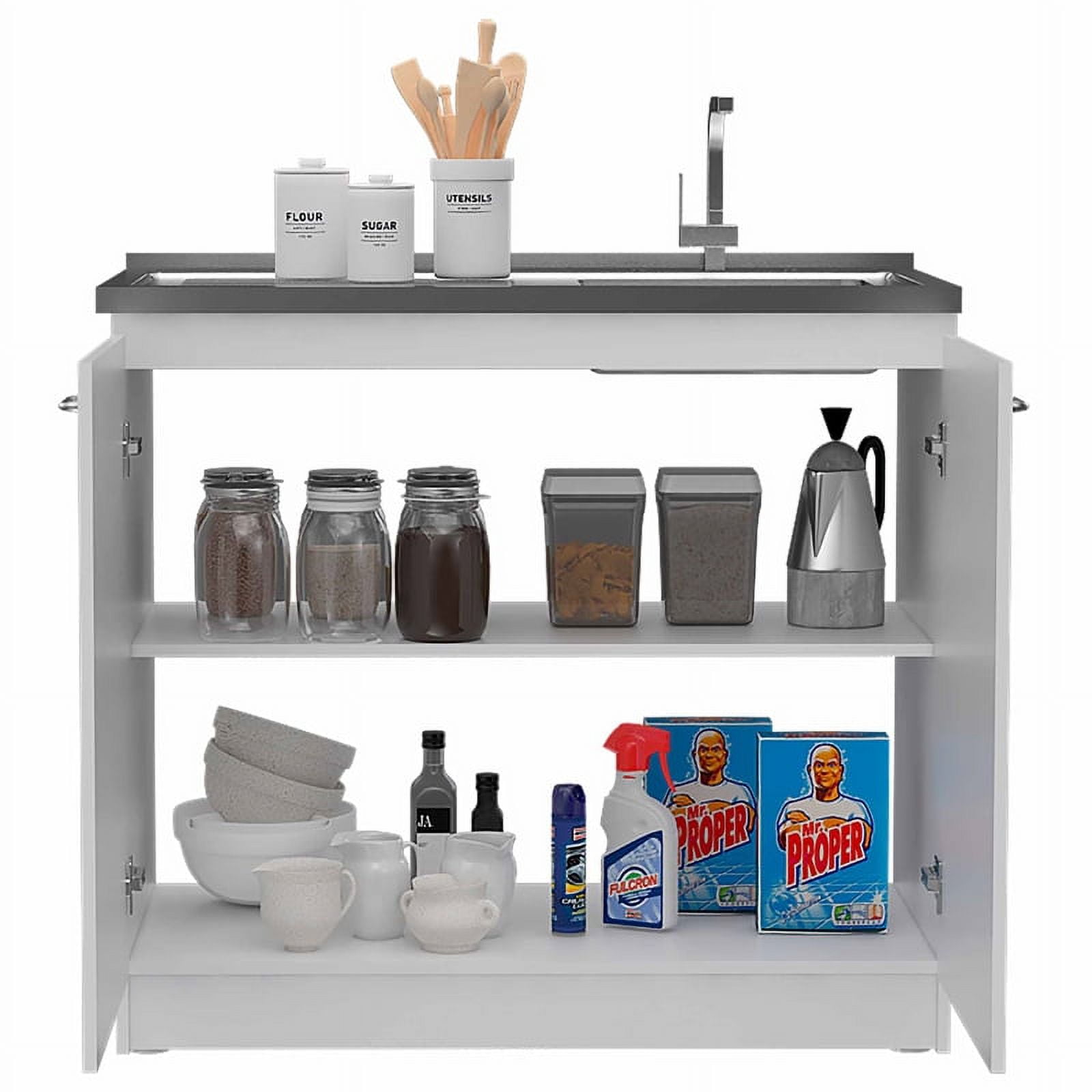 Mueble de cocina con fregadero y encimera de aluminio de color blanco  Napoles TuHome