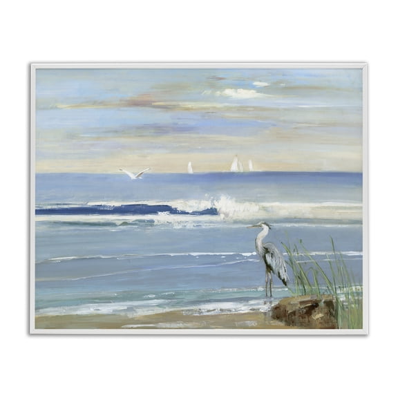 Stupell Industries Rustic Lodge Heron Splashing Beach Waves White Framed Giclee Art, 30 x 24, by Sally Swatland