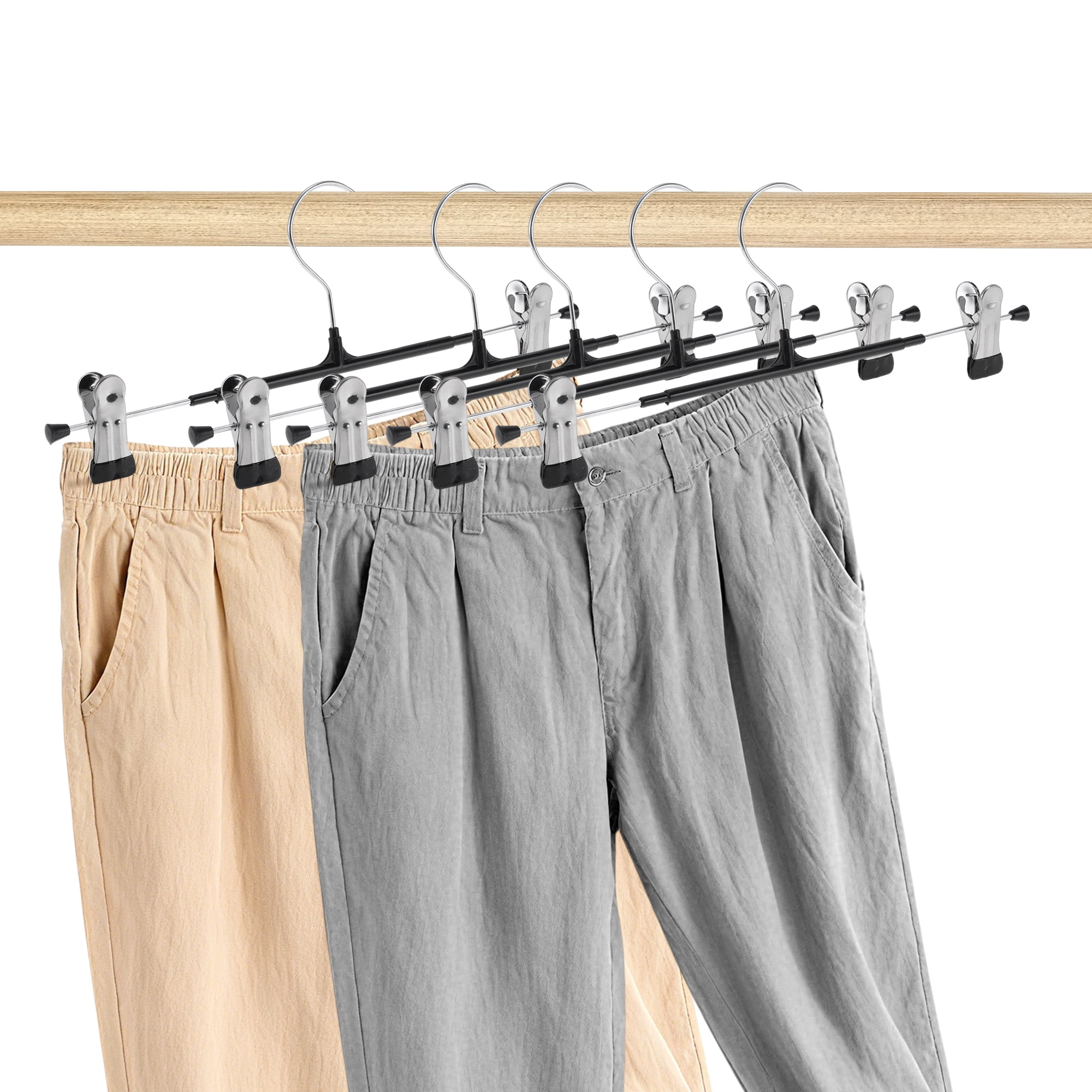 Unique Bargains 5 Pcs Pants Hanger with Clips Non-slip Garment Hanger Black
