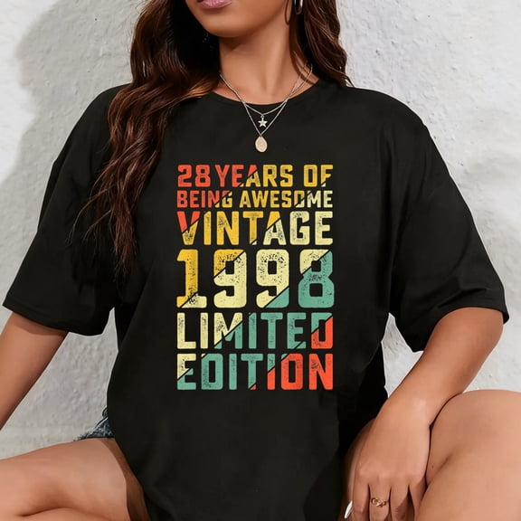 100% Cotton 28th Birthday Gifts for 28 Years Old Men Women Vintage 1998 T-Shirt