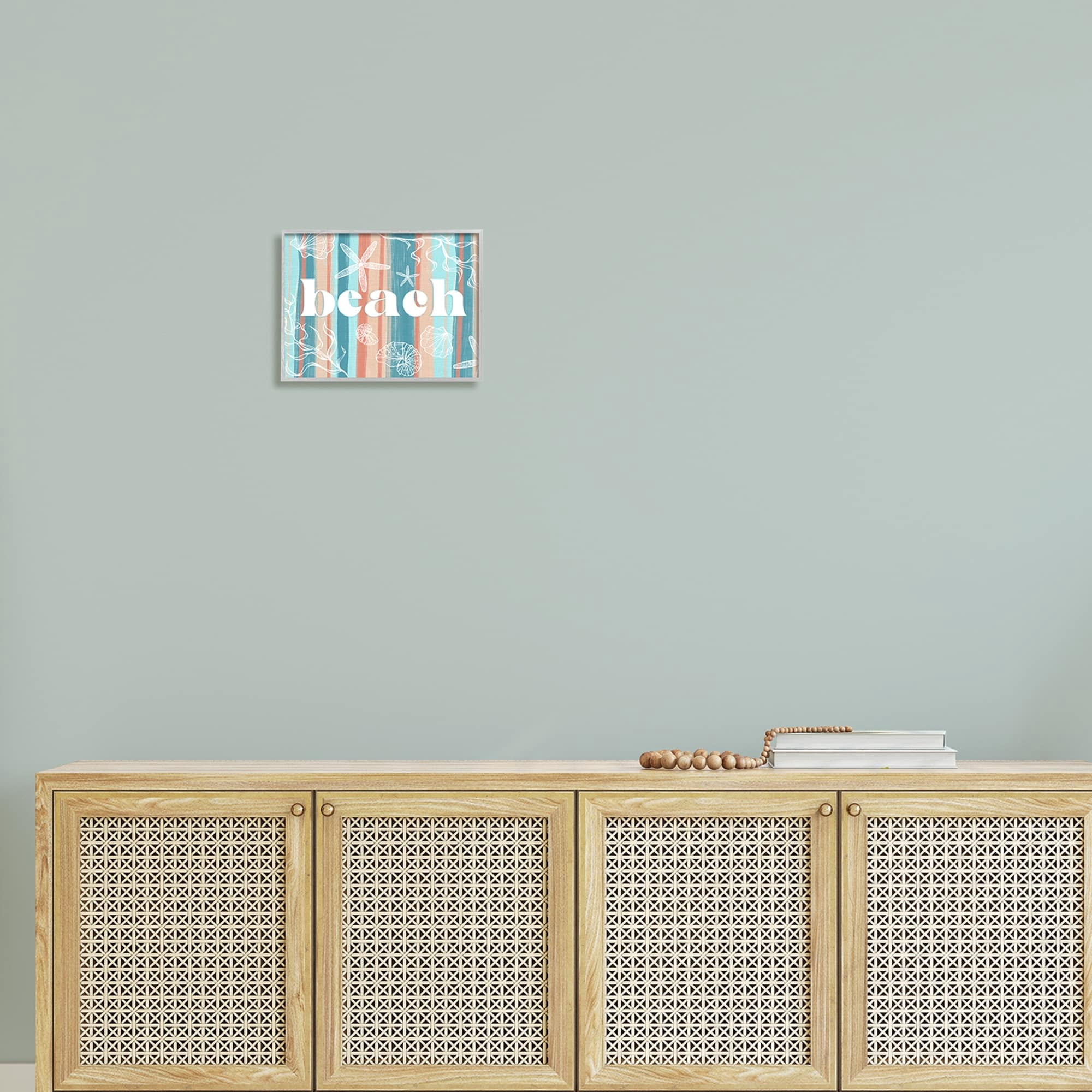 Stupell Industries Striped Beach Sign Various Sea Life Seaweed Coral Graphic Art Gray Framed Art Print Wall Art, Design by Ziwei Li