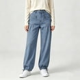 thumbnail image 4 of Miqool Cargo Jean Joggers for Women High Waisted Drawstring Elastic Waist Stretch Denim Pants with Pockets, 4 of 6