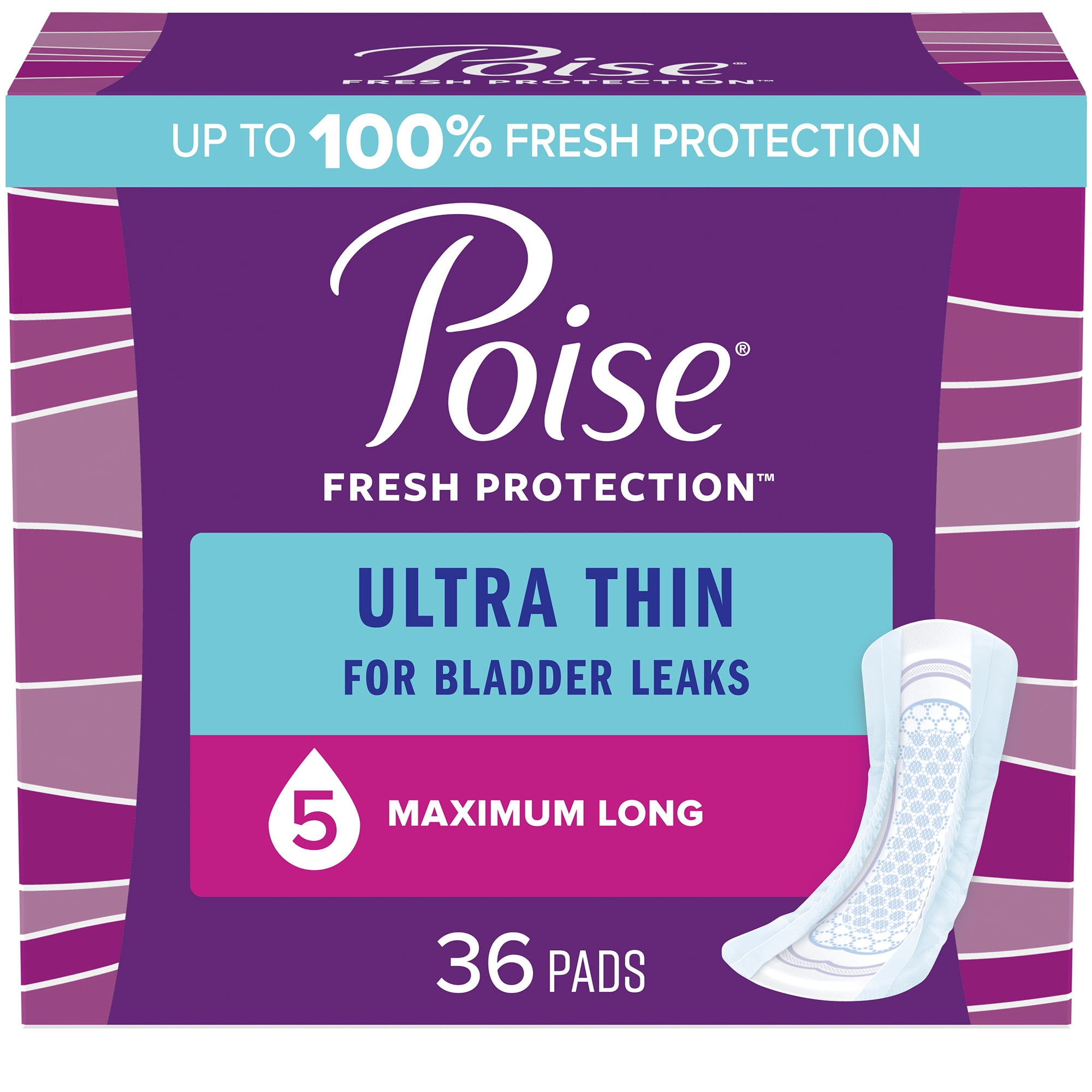 Poise Ultra Thin Maximum Female Incontinent Pad Long Length 14.1 Inch