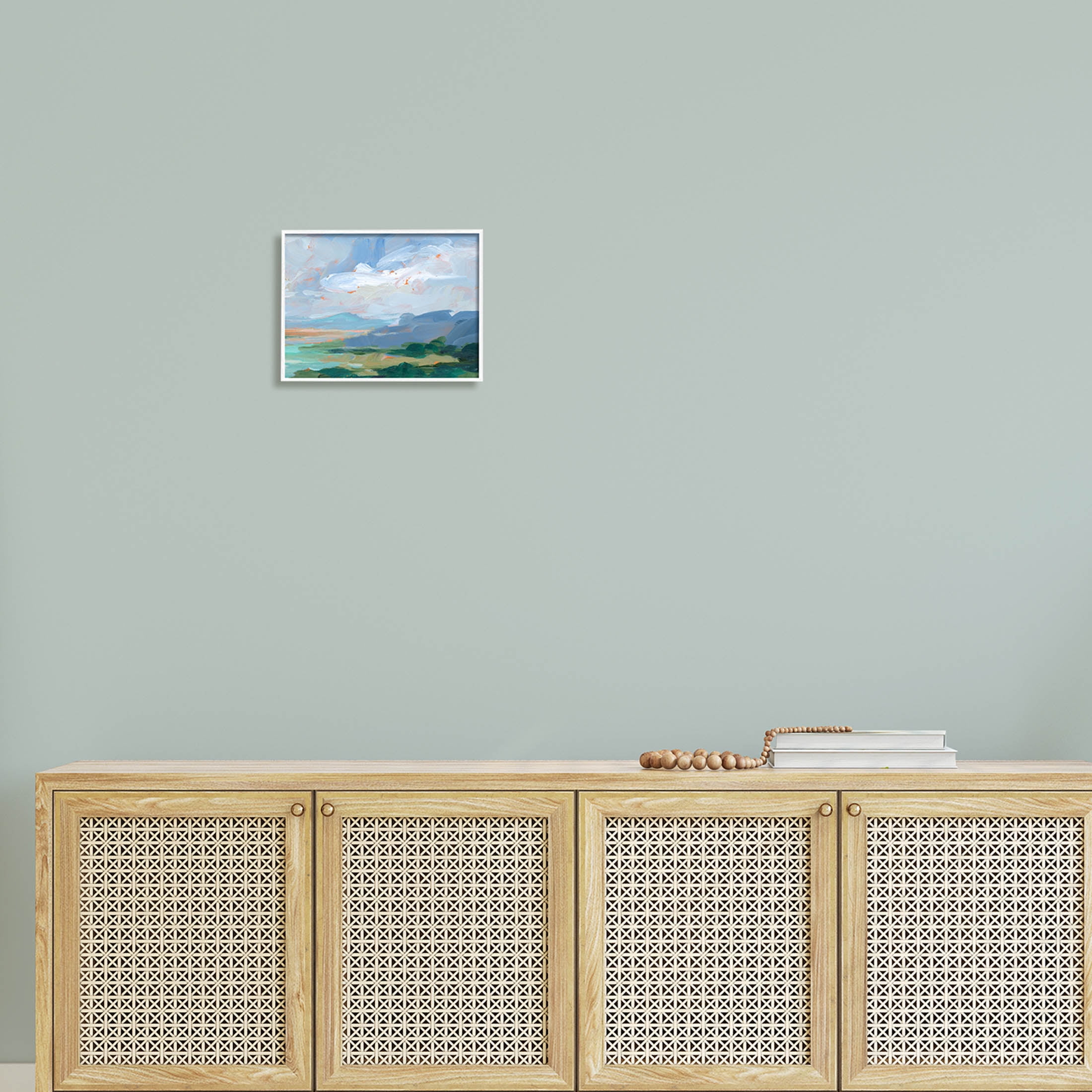 Ocean Cliffs Abstract Landscape Landscape Painting White Framed Art Print Wall Art