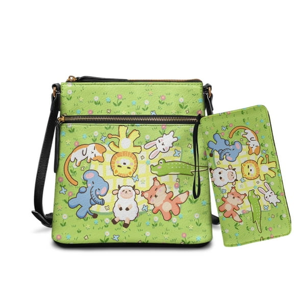 ZUXONGSY Lion Fox Cat Print Women's Multi-Pocket PU Leather Crossbody Hobo Purse & Wallet Set, Adjustable Strap, Ideal for Travel & Casual Outings
