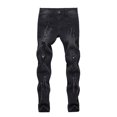 thumbnail image 1 of ZAXARRA Men's Distressed Jeans Graffiti Print Denim Pants with Ripped Holes, 1 of 5