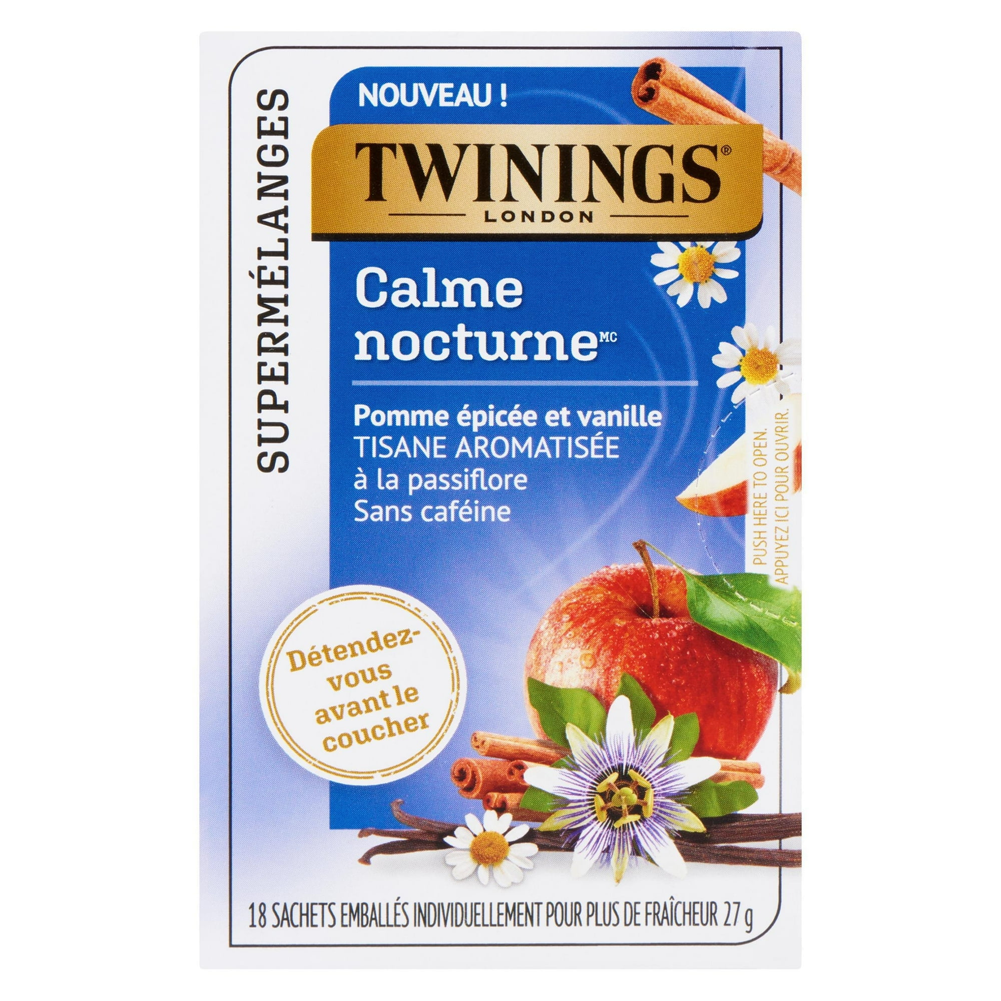 Twinings Supermélanges Calme nocturne 18 Sachets de thé Pomme Épicée et Vanille