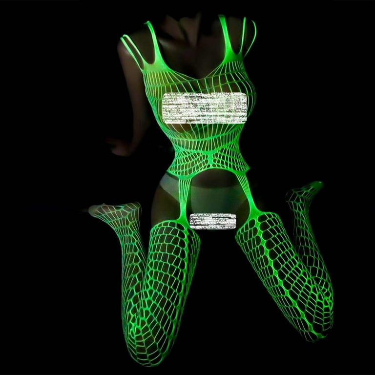 Glow in the dark fishnet stockings leggings, Luminous Glowing Fishnet Socks  Tights High Waist White Fishnet Tights