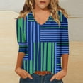 thumbnail image 2 of ZQUUVOU Women's T-Shirt Print Stripe V Neck 3/4 Sleeve Blouse D-Navy (3XL), 2 of 5