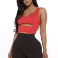 thumbnail image 3 of Top corto sin mangas estilo desgastado cuello en U Color puro ajustado transpirable entrenamiento Crop Top para fiesta de gimnasio en casa, 3 of 7