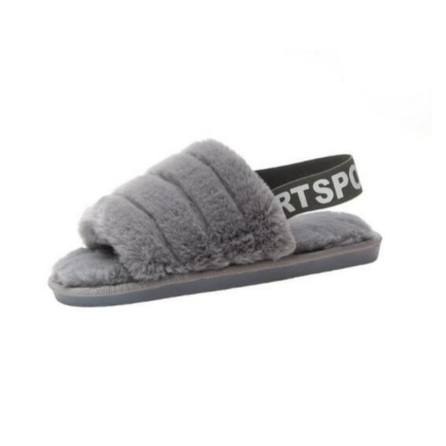 Ladies Plush Slippers Women Comfortable Slippers Warm Fluffy Fur Non-Slip Sandals With Memory Foam-36-37