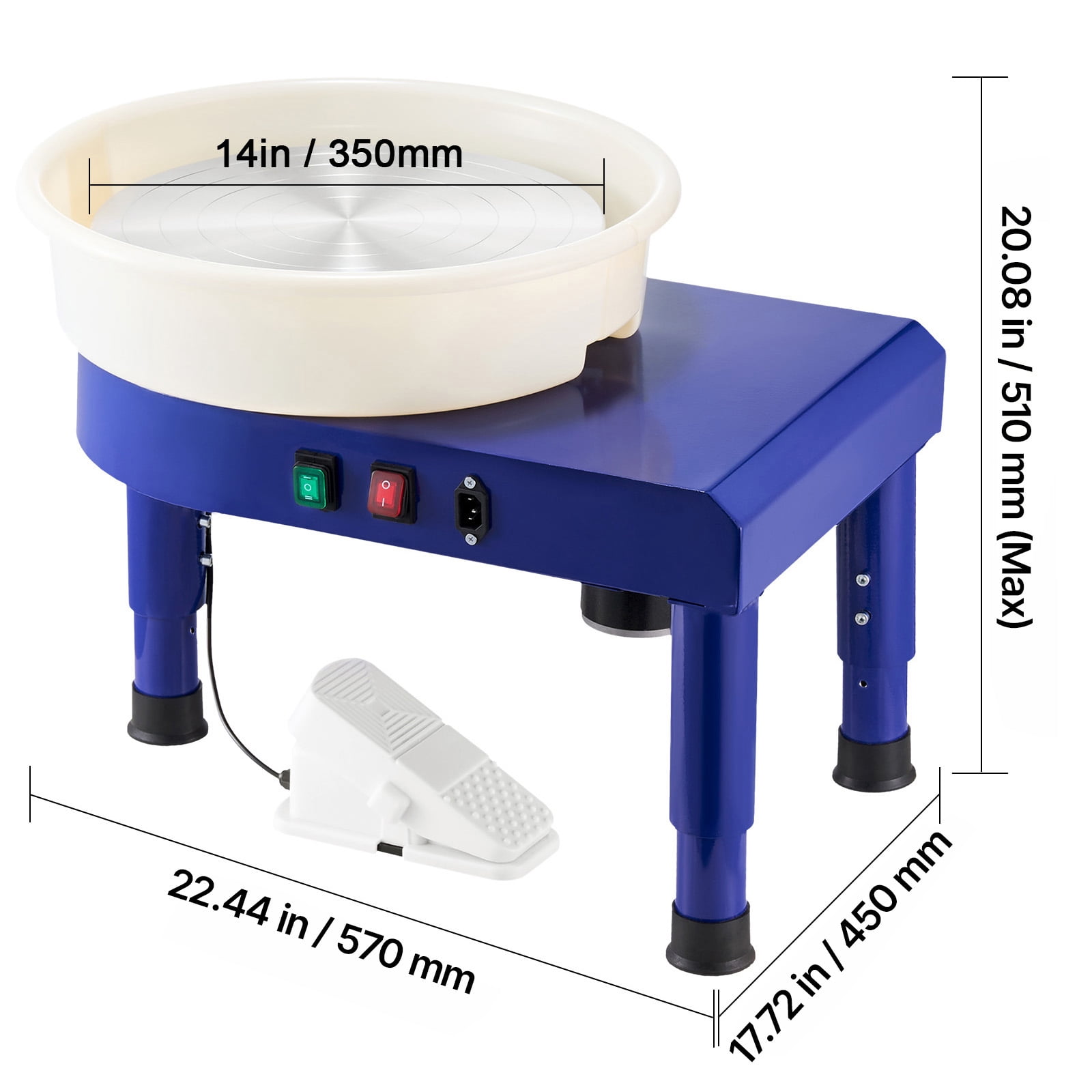 KFFKFF 14-inch Pottery Wheel with Adjustable Speed, Foot Pedal Control, Detachable Basin, Adjustable Legs, and Full Accessories for Home Pottery and DIY Projects, Blue