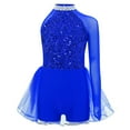 thumbnail image 3 of Mufeng Kids Girls Sequin Jazz Latin Dance Leotard Jumpsuit Single Long Sleeve Feather Tulle Tutu Blue 14, 3 of 7