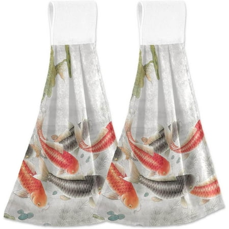 

Hyjoy Hanging Kitchen Towel 12 x 17 Inch Carp Ink Painting Towel Set 2 Pieces of Dry Towels for Kitchen Bathroom Laundry Room Table