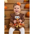 thumbnail image 6 of RUINIXCW Newborn Baby Girl Thanksgiving Outfit Fall Winter Turkey Romper Dress Clothes Long Sleeve Ruffled Tulle Patchwork Bodysuit Playsuit with Headband, 6 of 9