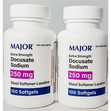 Major Docusate Sodium 250mg Laxative Softgels for Constipation, 2 Count