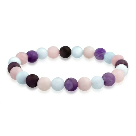 Natural Multi Color Semi Precious Gemstone Round Bead 8MM Strand Stackable Stretch Bracelet For Women Men Teen Unisex
