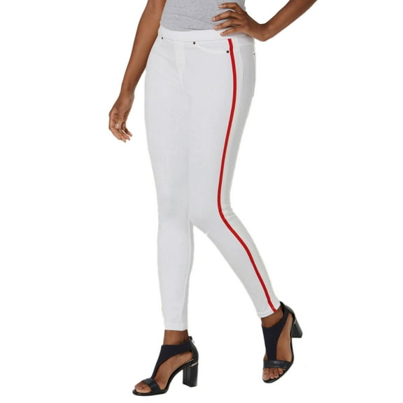 HUE Racer Stripe Original Denim Leggings, White, Small