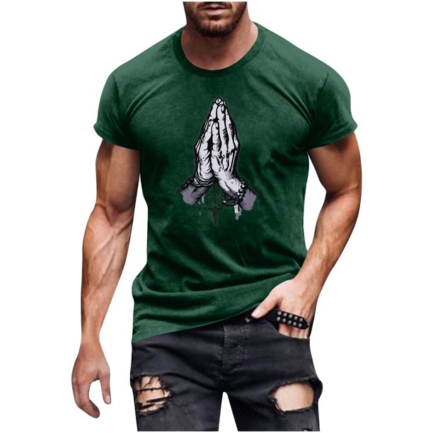 Hombres Pantalones Cortos de Manga Corta Impresa Casual Cuello Redondo Superior, Camisa de Moda para el Verano Y la Primavera