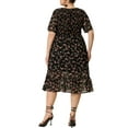 thumbnail image 3 of Unique Bargains Women's Plus Size Elegant Floral Summer Outfits Flare Midi Dress 2X Black, 3 of 6